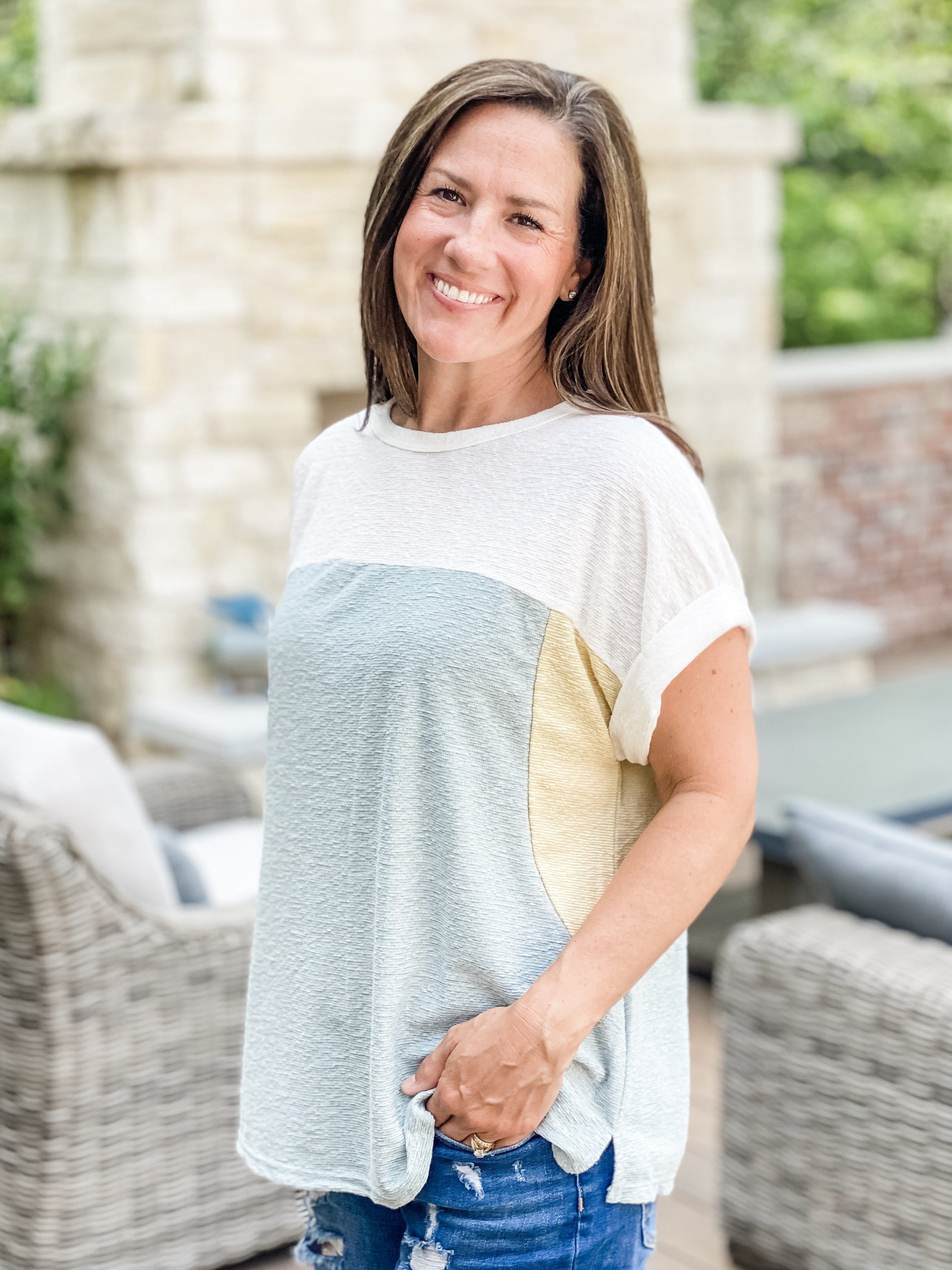 美品　HeRIN.CYE Color block flared tops ヘリンドットサイ HeRIN.CYE Color block flared tops （BLK