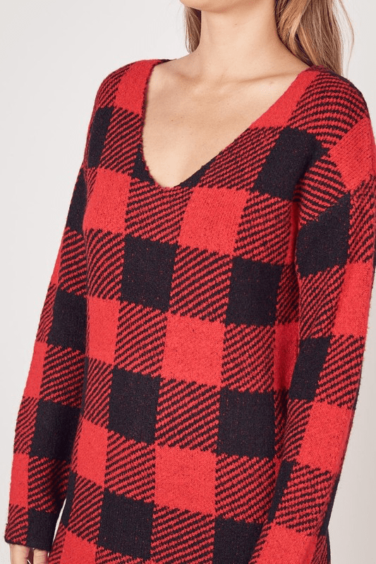 Red black plaid sweater discount