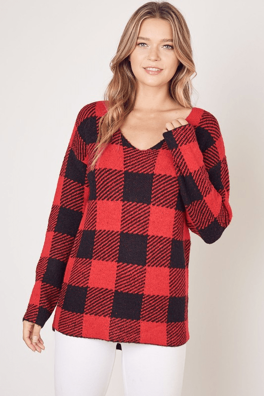 RED & BLACK BUFFALO PLAID SWEATER